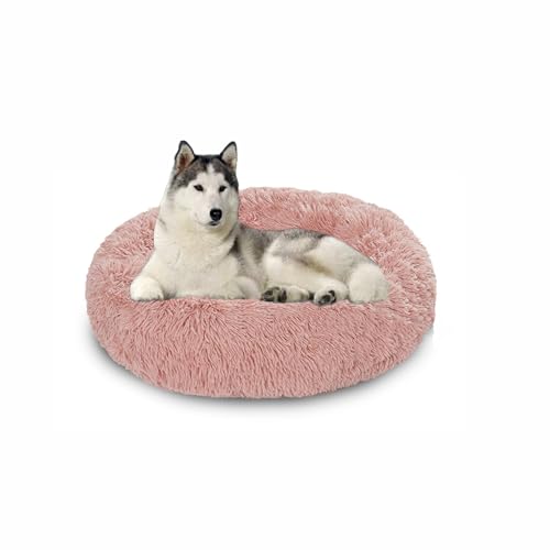 Waschbares großes Hundebett, orthopädische, beruhigende Hundebetten, Matratze, Matten, wärmende Donut-Kissen für den Innenbereich, rutschfestes Haustierkissen für Käfig (120 x 120 x 20 cm, Rosa) von DUOLEH