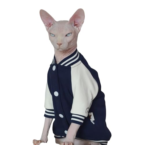 DUOMASUMI Modische, warme, weiche, dicke Katzen-Winterkleidung, weiches Baseball-Shirt für Sphynx, Devon, Kornisch, Kätzchen, haarlos, Abessinier, kleine Katzen (Blau, XL) von DUOMASUMI