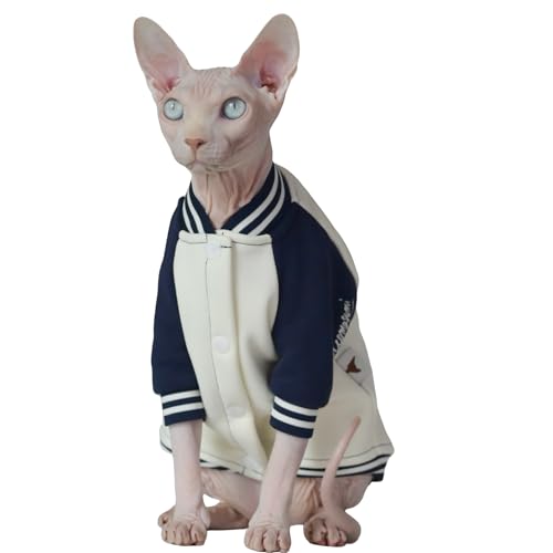 DUOMASUMI Modische, warme, weiche, dicke Katzen-Winterkleidung, weiches Baseball-Shirt für Sphynx, Devon, Kornisch, Kätzchen, haarlos, Abessinier, kleine Katzen (Weiß, XL) von DUOMASUMI