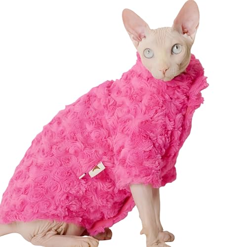Haarlose Katzenkleidung für den Winter, warm, dick, weich, zweilagig, Katzenbekleidung für Sphynx-Katzen, Devon Rex-Katzen, kornische Katzen und kleine Katzen und Hunde, Rosenrot, Größe XXL von DUOMASUMI
