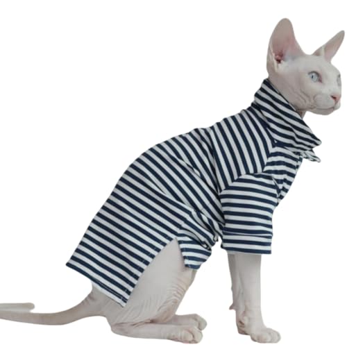 Katzenshirt für Sphynx-Katzen, kühlendes, atmungsaktives gestreiftes Oberteil, dehnbare Strickbekleidung für Devon Rex, Abessinier und kleine Rassen, maschinenwaschbar (Größe XL) von DUOMASUMI