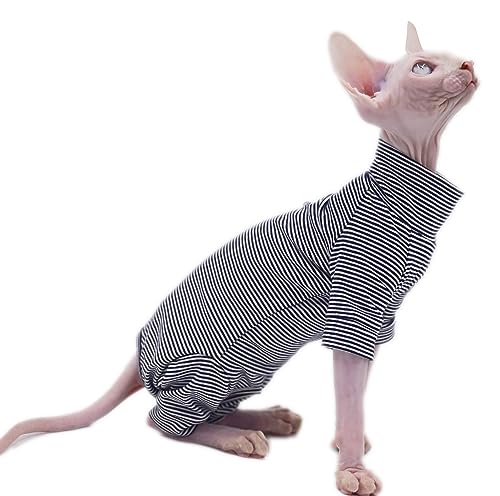 Sphynx Katzenkleidung, 4 Beine, reine Baumwolle, bequem, Stretch, haarlos, Katzenkleidung, Devon-Kleidung, kornische Kleidung und kleine Katzen, Größe L von DUOMASUMI