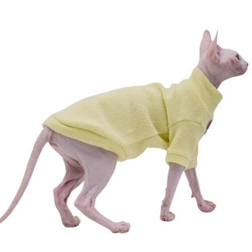 Sphynx Katzenkleidung, Herbst und Winter, verdickt, warm, gesteppt, Katzen Pulli Shirt, haarlose Katzenkleidung, Devon Katzen-Shirt, Haustier-Katzenkleidung, Größe S, Gelb von DUOMASUMI