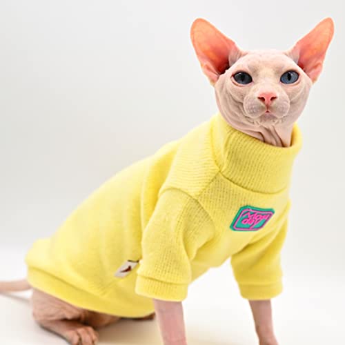 Sphynx Katzenkleidung, Herbst und Winter, verdickt, warm, gesteppt, Shirt, haarlose Katzenkleidung, Devon Katzen-Shirt, Haustier-Katzenkleidung, Größe S, Gelb von DUOMASUMI