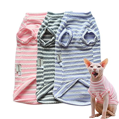 Sphynx Katzenkleidung Haarlose Katze Kleidung Katze Sommer Reine Baumwolle Hautfreundlich Devon Kleidung Katze Kleidung für kleine Katzen und Hunde (Grau, Large) von DUOMASUMI