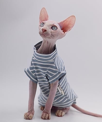 Sphynx Katzenkleidung aus Baumwolle, Frühling und Sommer, dünn, hohe Elastizität, Devon Rex, Konish Kleidung, haarlose Katzenkleidung, Katzenbekleidung für kleine Katzen und Hunde (Blau, Medium) von DUOMASUMI