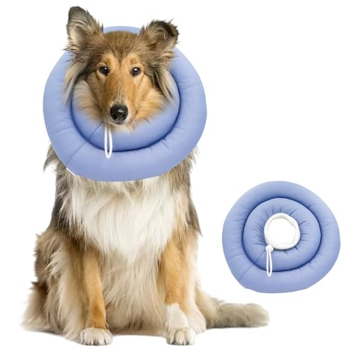 Hundekegel für mittelgroße Hunde, bequem, verstellbar, weicher Hundekegel-Ersatz nach Operationen, geeignet für kleine und mittelgroße Hunde (Blau, L) von DURAGS
