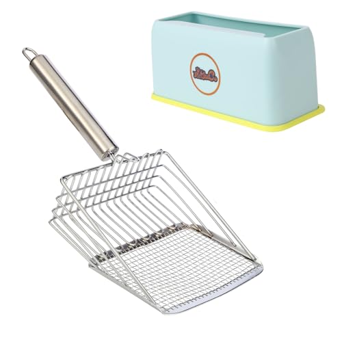 DUSTNIX Katzenstreuschaufel, Metallschaufel, tiefe Schaufel, ergonomischer Griff, Kätzchenkot-Sieb, langlebig, strapazierfähig, Geschwindigkeitssieb, für Katzentoilette (Silberblau) von DUSTNIX