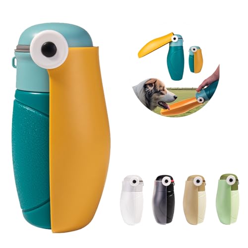 Hundewasserflasche, auslaufsicher, tragbarer Welpen-Wasserspender, Reise-Welpen-Wassernapf, faltbare Hunde-Wasserflasche für Haustiere im Freien, Wandern, Reisen, lebensmittelechter Kunststoff (grün von DUSTNIX