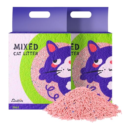 Tofu Gemischtes Katzenstreu, stark klumpende Katzenstreu, Geruchskontrolle und ultra-saugfähiges Wasser, Bentonit-Tofu-Katzenstreu, staubfrei (5 kg, Pfirsich) von DUSTNIX