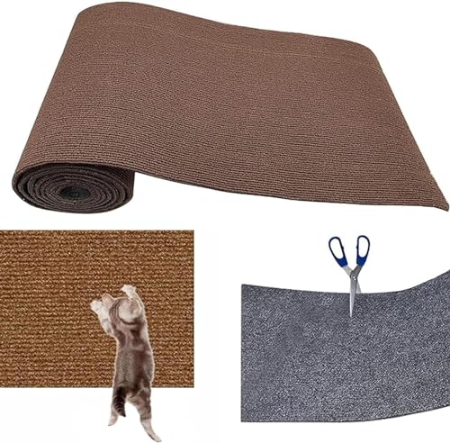Selbstklebend Kratzteppich Katze Wand, Kratzwand für Katzen, DIY Trimmbarer Kratzteppich Katze, Kratzmatte Wand für Schützt Teppiche Sofa Möbelschutz (A,Brown) von DUTACK