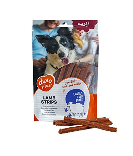 duvoplus, Meat! Lammstrips, zarter Fleischsnack, ideal als Snack oder Belohnung für Hunde ab 6 Monaten, maximal 20% des Tagesmenüs, wiederverschließbare Verpackung von Duvo+