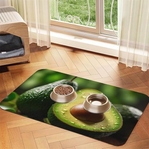 Avocado Fruchtdruck Haustier Fütterungsmatte Hundematte für Futter und Wassernapf Hunde Wasserspender Matte Hunde Zubehör Avocado Fruchtdruck Haustier Fütterungsmatte Hundematte für Futter und Wassernapf Hunde Wasserspender Matte Hunde Zubehör von DUWAA