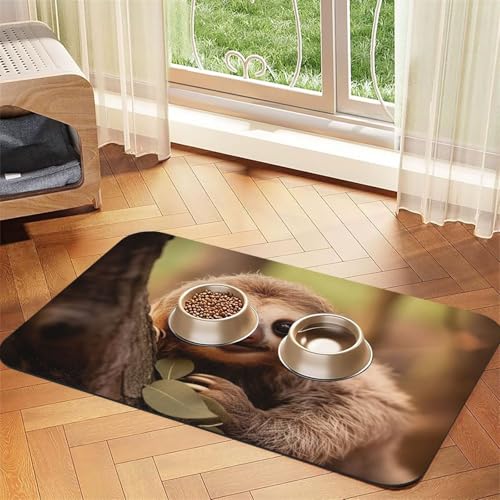 Baby Faultier Druck Haustier Fütterungsmatte Hundematte für Futter und Wassernapf Hunde Wasserspender Matte Hunde Zubehör von DUWAA