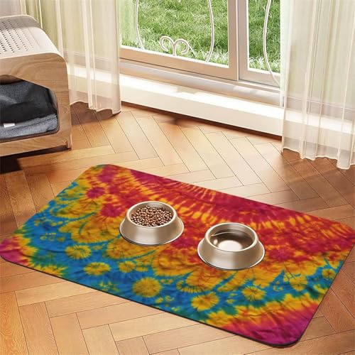 Batik-Futtermatte mit Hippie-Druck, Hundematte für Futter und Wassernapf, Wasserspendermatte, Hundezubehör Batik-Futtermatte mit Hippie-Druck, Hundematte für Futter und Wassernapf, Wasserspendermatte, Hundezubehör von DUWAA