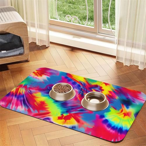 Batikmuster Druck Haustier Futtermatte Hundematte für Futter und Wassernapf Hunde Wasserspender Matte Hunde Zubehör Batikmuster Druck Haustier Futtermatte Hundematte für Futter und Wassernapf Hunde Wasserspender Matte Hunde Zubehör von DUWAA