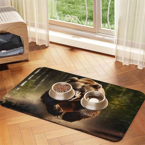 Bear Running1 Print Pet Feeding Mat Dog Mat for Food and Water Bowl Dogs Water Dispenser Mat Dogs Accessories von DUWAA