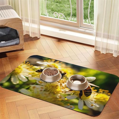 Bee Honeybee3 Print Pet Feeding Mat Dog Mat for Food and Water Bowl Dogs Water Dispenser Mat Dogs Accessories von DUWAA