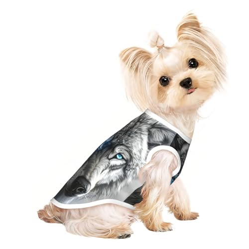 Blaue Augen, Wolfsdruck, Sommer-T-Shirt, leicht, weich, atmungsaktiv, dehnbar, für Katzen und Hunde Blaue Augen, Wolfsdruck, Sommer-T-Shirt, leicht, weich, atmungsaktiv, dehnbar, für Katzen und Hunde von DUWAA