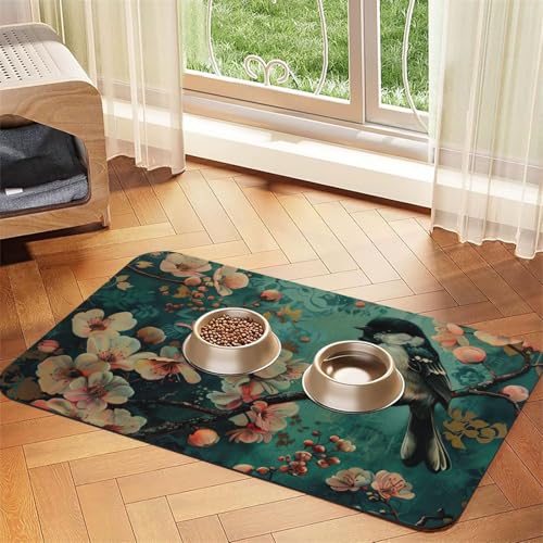 Blume und Vogel Kunstdruck Haustier Futtermatte Hundematte für Futter und Wassernapf Hunde Wasserspender Matte Hunde Zubehör Blume und Vogel Kunstdruck Haustier Futtermatte Hundematte für Futter und Wassernapf Hunde Wasserspender Matte Hunde Zubehör von DUWAA