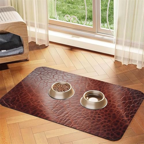 Braunes Rindsleder, Kunstdruck, Haustier-Futtermatte, Hundematte für Futter und Wassernapf, Wasserspendermatte, Hundezubehör Braunes Rindsleder, Kunstdruck, Haustier-Futtermatte, Hundematte für Futter und Wassernapf, Wasserspendermatte, Hundezubehör von DUWAA
