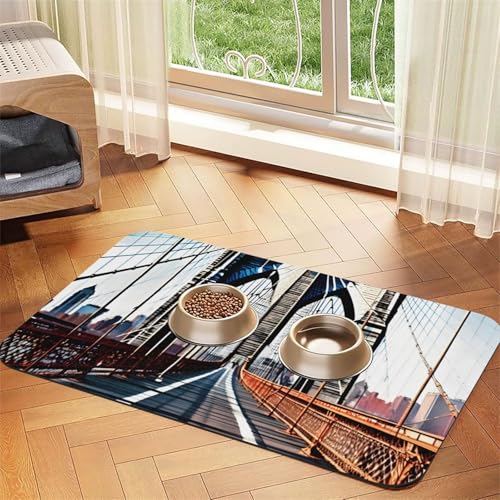 Brooklyn Bridge Print Pet Feeding Mat Dog Mat for Food and Water Bowl Dogs Water Dispenser Mat Dogs Accessories von DUWAA