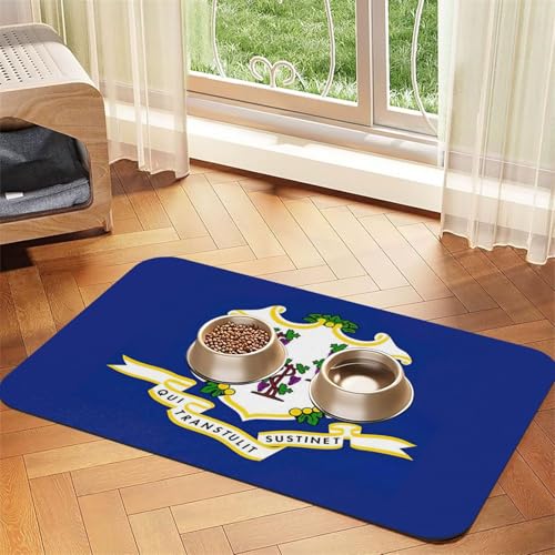 Connecticut Futtermatte mit Staatsflaggen-Druck, Hundematte für Futter und Wassernapf, Wasserspendermatte, Hundezubehör von DUWAA
