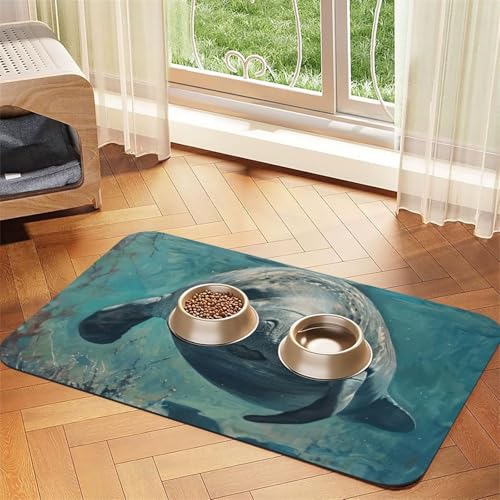 Crazy Save Futtermatte mit Seekuh-Druck, Hundematte für Futter und Wassernapf, Wasserspendermatte, Hundezubehör Crazy Save Futtermatte mit Seekuh-Druck, Hundematte für Futter und Wassernapf, Wasserspendermatte, Hundezubehör von DUWAA