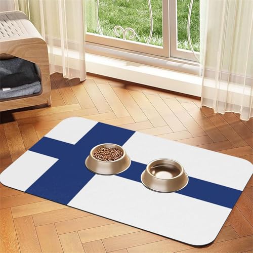 Finnische Flagge Druck Haustier Futtermatte Hundematte für Futter und Wassernapf Hunde Wasserspender Matte Hunde Zubehör Finnische Flagge Druck Haustier Futtermatte Hundematte für Futter und Wassernapf Hunde Wasserspender Matte Hunde Zubehör von DUWAA