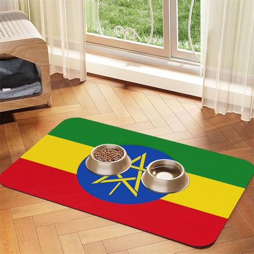 Flagge von Äthiopien Druck Haustier Futtermatte Hundematte für Futter und Wassernapf Hunde Wasserspender Matte Hunde Zubehör Flagge von Äthiopien Druck Haustier Futtermatte Hundematte für Futter und Wassernapf Hunde Wasserspender Matte Hunde Zubehör von DUWAA