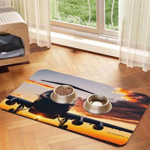 Flugzeug-Futtermatte bei Sonnenuntergang bedruckt, Hundematte für Futter und Wassernapf, Hunde, Wasserspendermatte, Hundezubehör Flugzeug-Futtermatte bei Sonnenuntergang bedruckt, Hundematte für Futter und Wassernapf, Hunde, Wasserspendermatte, Hundezubehör von DUWAA