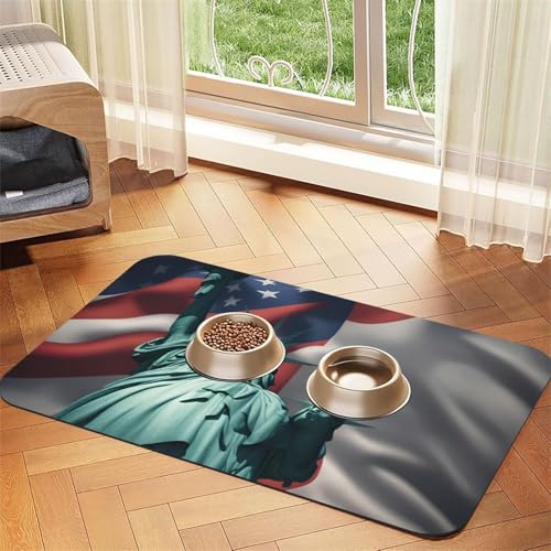 Freiheitsstatue Flagge Druck Haustier Futtermatte Hundematte für Futter und Wassernapf Hunde Wasserspender Matte Hunde Zubehör Freiheitsstatue Flagge Druck Haustier Futtermatte Hundematte für Futter und Wassernapf Hunde Wasserspender Matte Hunde Zubehör von DUWAA