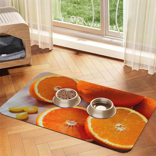 Frisches Orange Obst Druck Haustier Futtermatte Hundematte für Futter und Wassernapf Hunde Wasserspender Matte Hunde Zubehör Frisches Orange Obst Druck Haustier Futtermatte Hundematte für Futter und Wassernapf Hunde Wasserspender Matte Hunde Zubehör von DUWAA