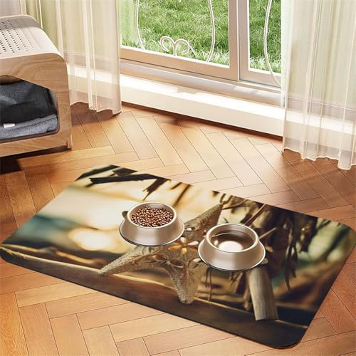 Futtermatte aus Holz mit Seestern-Druck, Hundematte für Futter und Wassernapf, Wasserspendermatte, Hundezubehör von DUWAA