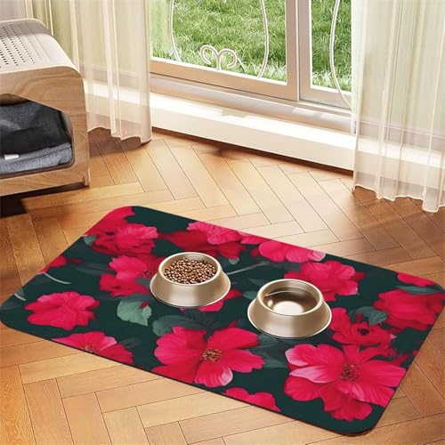 Futtermatte für Haustiere, mit Blumendruck, für Futter und Wassernapf, Wasserspender, Hundezubehör, Rot / Rosa Futtermatte für Haustiere, mit Blumendruck, für Futter und Wassernapf, Wasserspender, Hundezubehör, Rot / Rosa von DUWAA