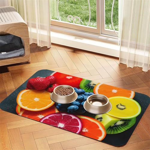 Futtermatte für Haustiere mit Frucht-Regenbogen-Druck, Hundematte für Futter und Wassernapf, Wasserspendermatte, Hundezubehör Futtermatte für Haustiere mit Frucht-Regenbogen-Druck, Hundematte für Futter und Wassernapf, Wasserspendermatte, Hundezubehör von DUWAA