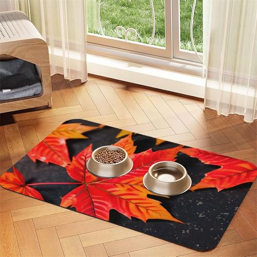 Futtermatte für Hunde mit rotem Blättermuster, Hundematte für Futter und Wassernapf, Wasserspendermatte, Hundezubehör Futtermatte für Hunde mit rotem Blättermuster, Hundematte für Futter und Wassernapf, Wasserspendermatte, Hundezubehör von DUWAA
