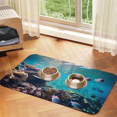 Futtermatte mit Meeresfisch-Motiv, Hundematte für Futter und Wassernapf, Wasserspendermatte, Hundezubehör Futtermatte mit Meeresfisch-Motiv, Hundematte für Futter und Wassernapf, Wasserspendermatte, Hundezubehör von DUWAA