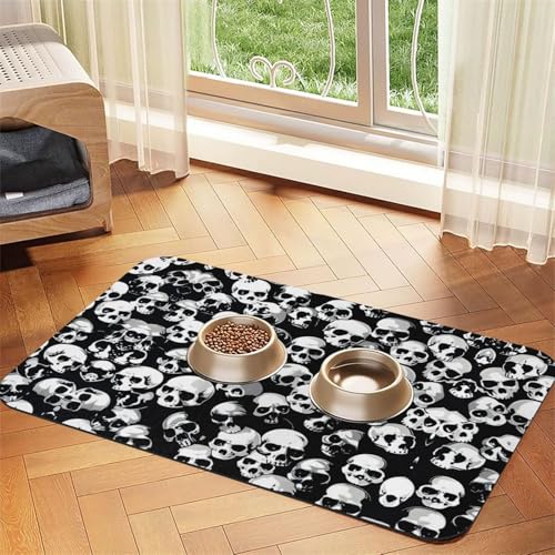 Futternapf-Matte mit Totenkopf-Aufdruck, Hundematte für Futter und Wassernapf, Wasserspendermatte, Hundezubehör Futternapf-Matte mit Totenkopf-Aufdruck, Hundematte für Futter und Wassernapf, Wasserspendermatte, Hundezubehör von DUWAA