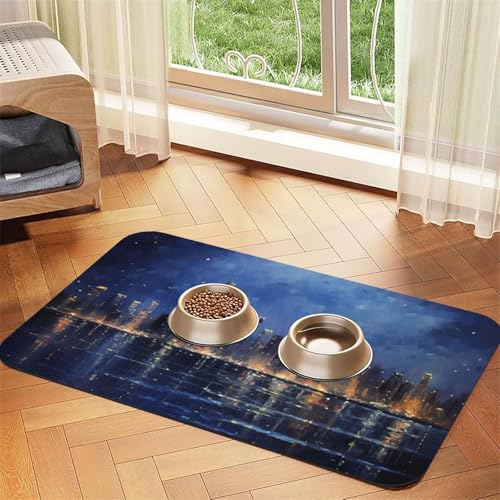 Futternapf für Hunde mit Nachtszenen-Druck, Hundematte für Futter und Wassernapf, Wasserspender-Matte, Hundezubehör von DUWAA