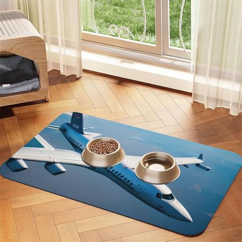 Futternapfmatte mit Flugzeugdruck, Hundematte für Futter und Wassernapf, Wasserspendermatte, Hundezubehör von DUWAA