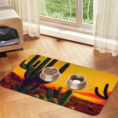 Futternapfmatte mit Kaktus in Wüstendruck, Hundematte für Futter und Wassernapf, Wasserspendermatte, Hundezubehör von DUWAA