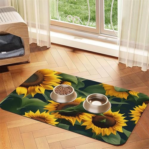 Futternapfmatte mit Sonnenblumen-Motiv, Hundematte für Futter und Wassernapf, Wasserspender-Matte, Hundezubehör Futternapfmatte mit Sonnenblumen-Motiv, Hundematte für Futter und Wassernapf, Wasserspender-Matte, Hundezubehör von DUWAA