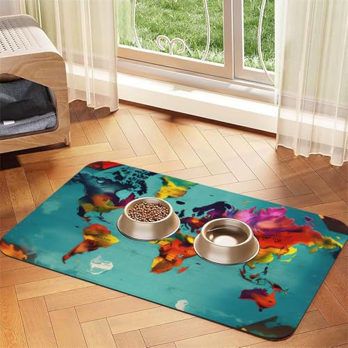 Futternapfmatte mit Weltkarten-Druck, Hundematte für Futter und Wassernapf, Wasserspendermatte, Hundezubehör Futternapfmatte mit Weltkarten-Druck, Hundematte für Futter und Wassernapf, Wasserspendermatte, Hundezubehör von DUWAA