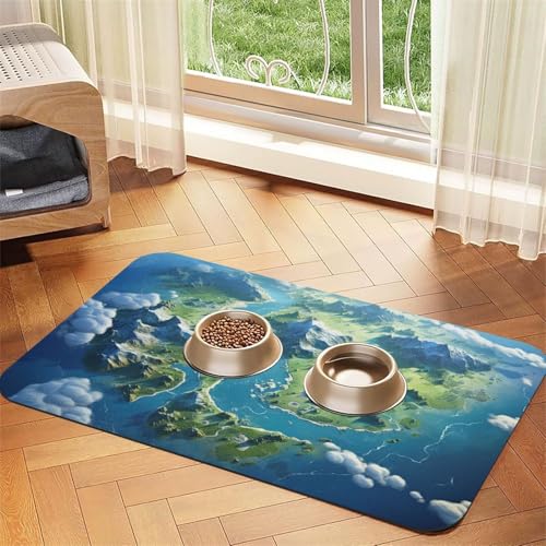 Futternapfmatte mit Weltkarten-Druck, Hundematte für Futter und Wassernapf, Wasserspendermatte, Hundezubehör Futternapfmatte mit Weltkarten-Druck, Hundematte für Futter und Wassernapf, Wasserspendermatte, Hundezubehör von DUWAA