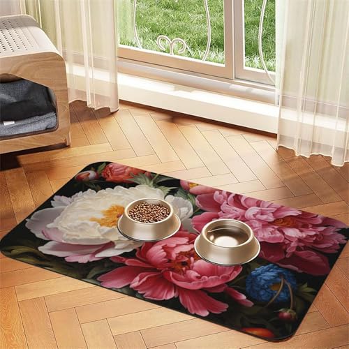 Garten Pfingstrose Druck Haustier Futtermatte Hundematte für Futter und Wassernapf Hunde Wasserspender Matte Hunde Zubehör Garten Pfingstrose Druck Haustier Futtermatte Hundematte für Futter und Wassernapf Hunde Wasserspender Matte Hunde Zubehör von DUWAA