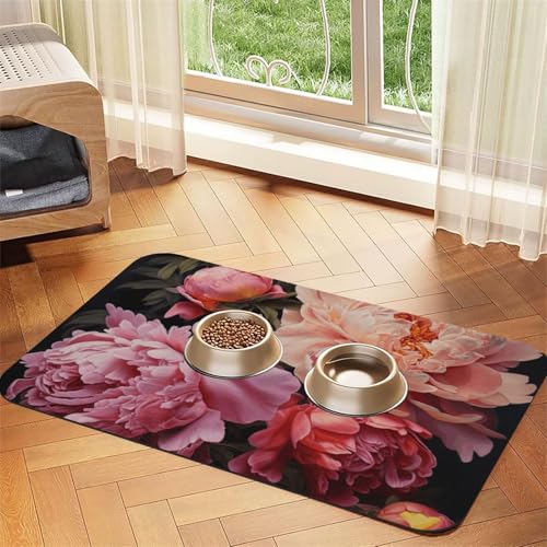 Garten Pfingstrose Druck Haustier Futtermatte Hundematte für Futter und Wassernapf Hunde Wasserspender Matte Hunde Zubehör Garten Pfingstrose Druck Haustier Futtermatte Hundematte für Futter und Wassernapf Hunde Wasserspender Matte Hunde Zubehör von DUWAA