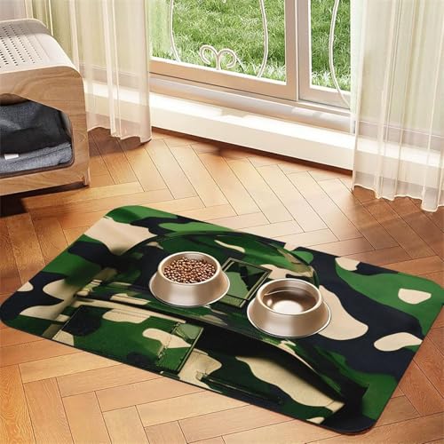 Green Army Digital Camouflage Print Pet Feeding Mat Dog Mat for Food and Water Bowl Dogs Water Dispenser Mat Dogs Accessories von DUWAA