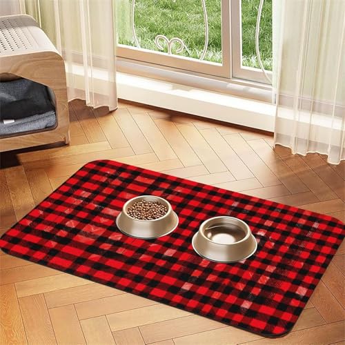 Haustier-Futtermatte, Hundematte für Futter und Wassernapf, Wasserspendermatte, Hundezubehör, kariert, Rot und Schwarz Haustier-Futtermatte, Hundematte für Futter und Wassernapf, Wasserspendermatte, Hundezubehör, kariert, Rot und Schwarz von DUWAA