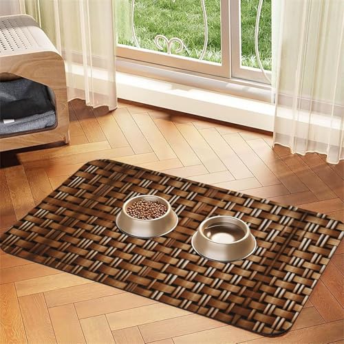 Haustier-Futtermatte aus Weidengeflecht, mit Gittermuster, Hundematte für Futter und Wassernapf, Wasserspendermatte, Hundezubehör Haustier-Futtermatte aus Weidengeflecht, mit Gittermuster, Hundematte für Futter und Wassernapf, Wasserspendermatte, Hundezubehör von DUWAA